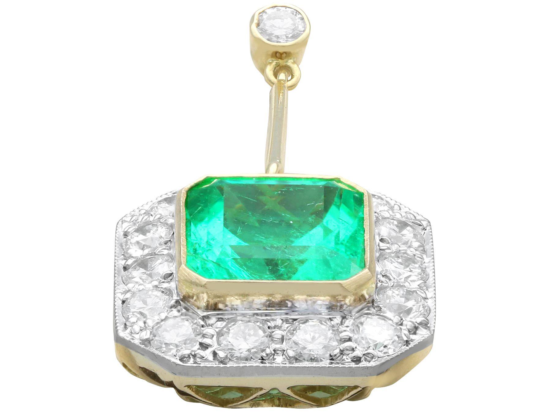 Emerald Cut Vintage 10.32 Carat Emerald and 3.10 Carat Diamond and Yellow Gold Drop Earrings