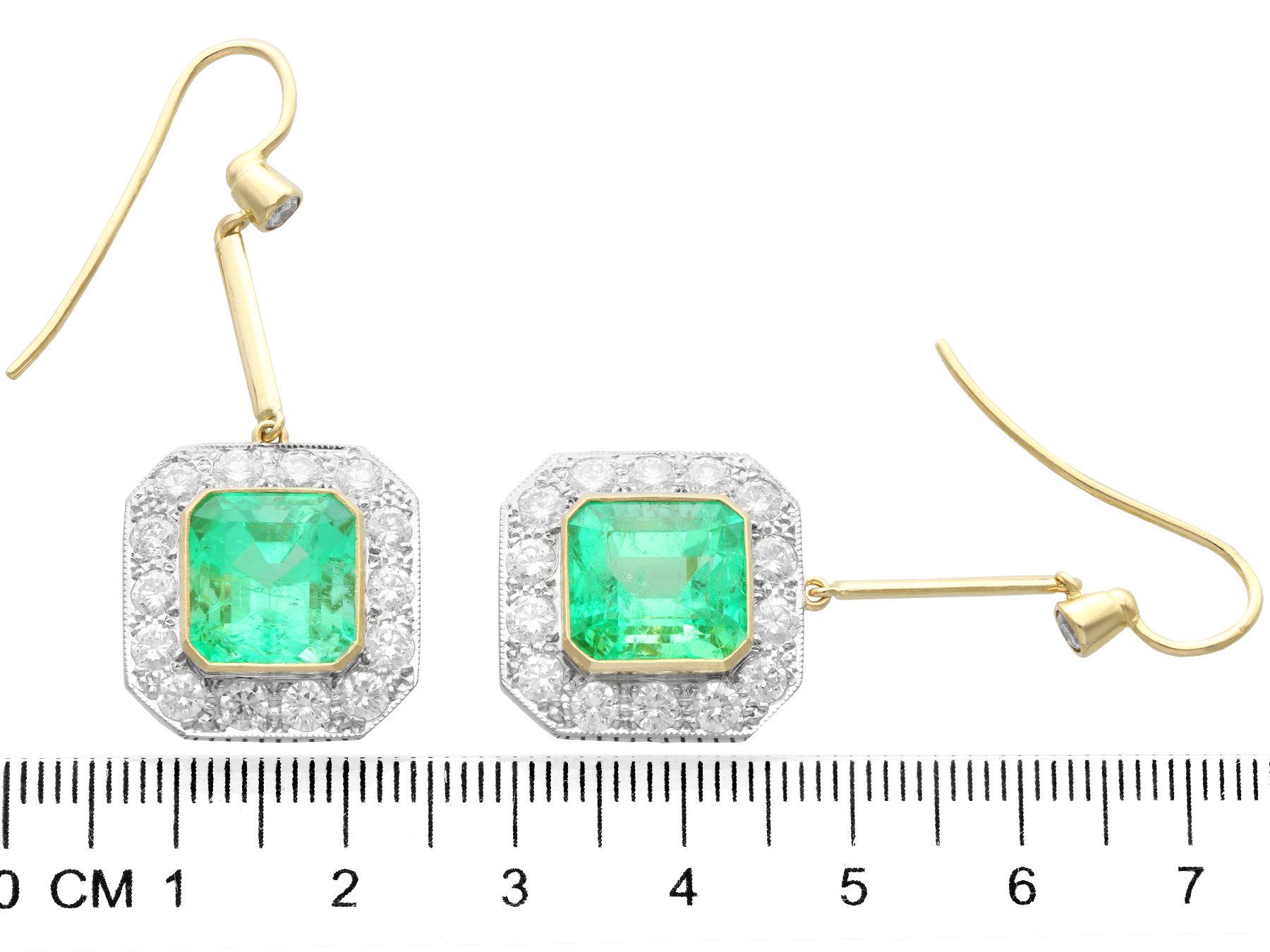 Vintage 10.32 Carat Emerald and 3.10 Carat Diamond and Yellow Gold Drop Earrings 2