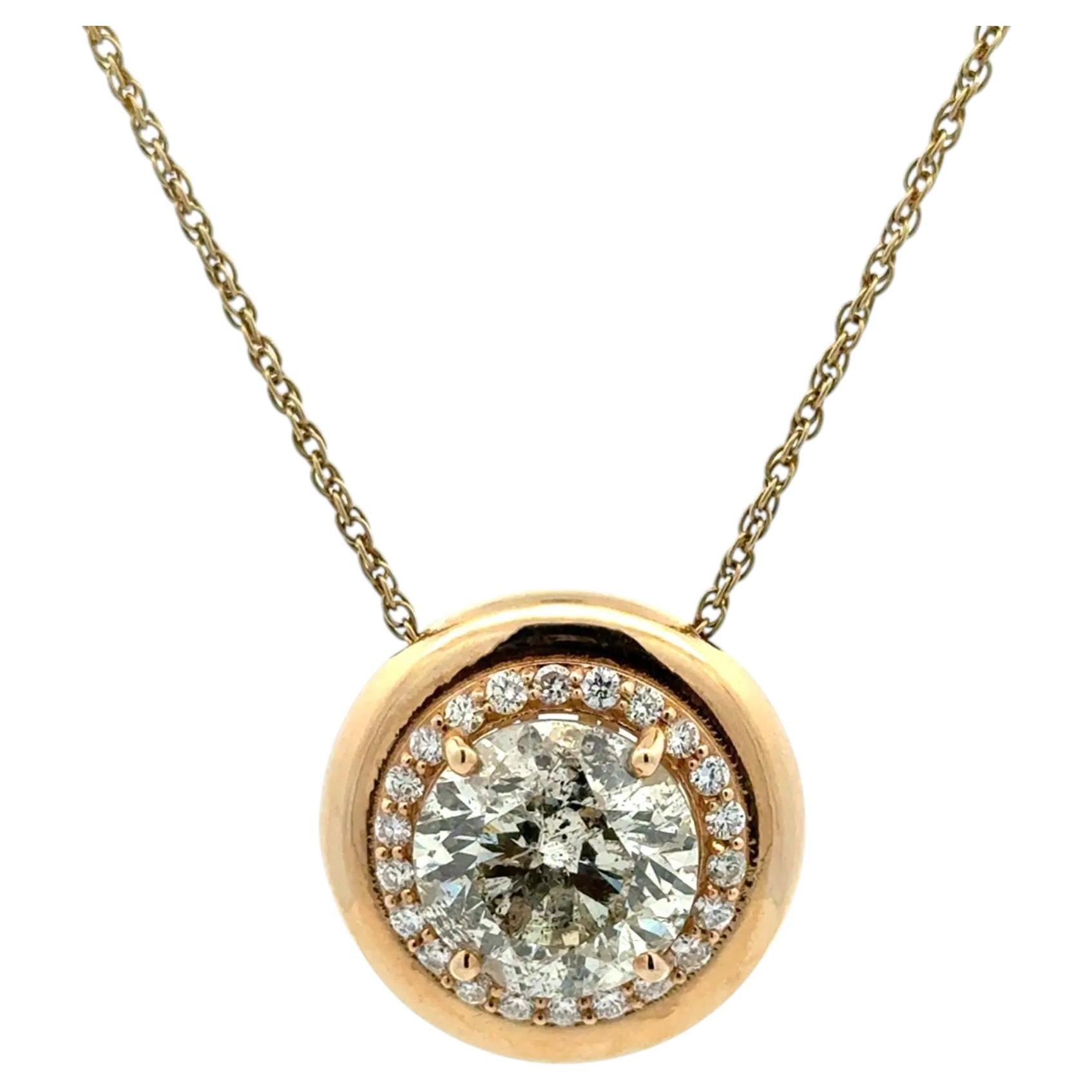 Vintage 10.32 Carat RBC Diamond Gold Solitaire Drop Pendant Necklace