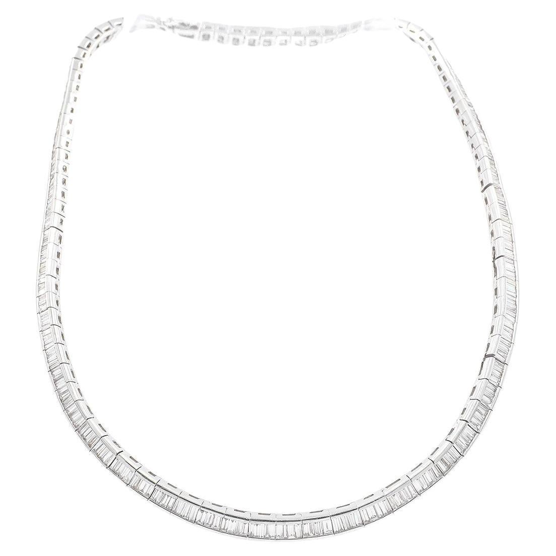 Vintage 10.38 Carat Baguette Cut Diamond & Platinum Collar Necklace