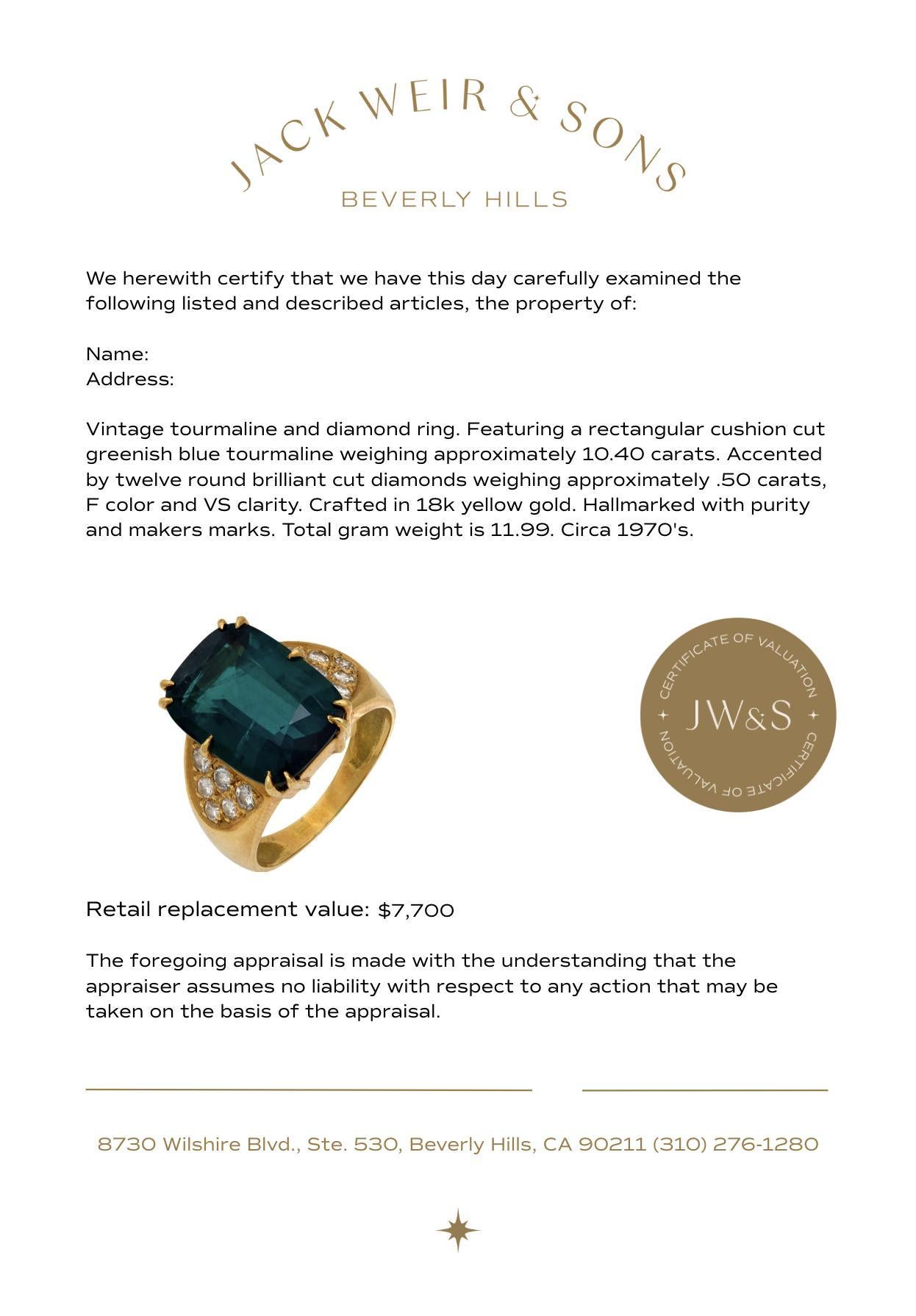 Women's Vintage 10.40 carat tourmaline diamond 18k yellow gold cocktail ring For Sale