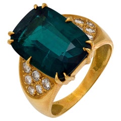 Vintage 10.40 carat tourmaline diamond 18k yellow gold cocktail ring
