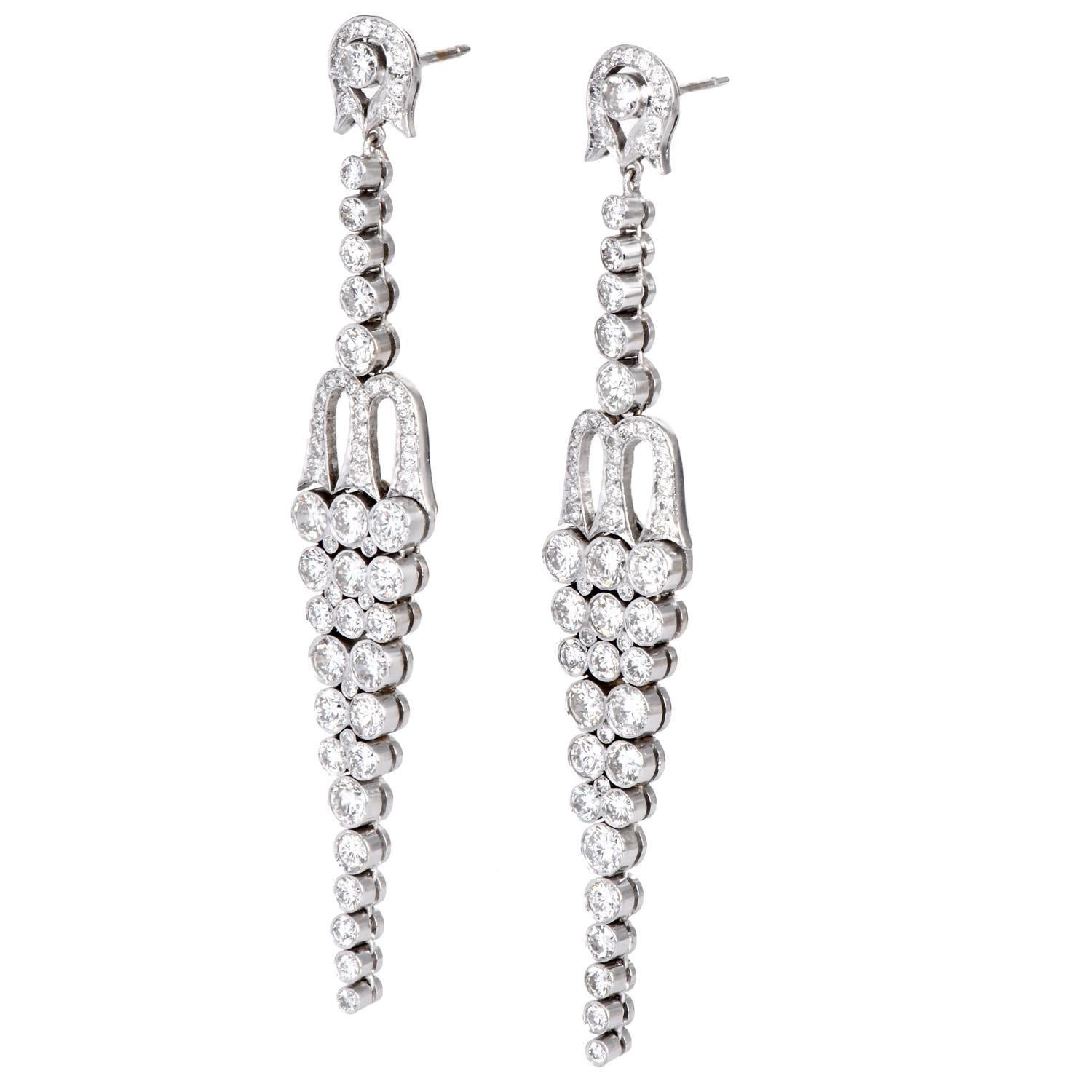 Featuring vintage dangle drop earrings expertly crafted in Platinum are breathtakingly stunning, drawing inspiration from grapevines.

These Deco earrings feature a long, elegant, and classy dangle drop design that will elevate and outshine your
