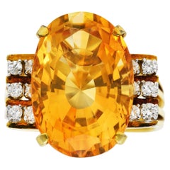 Vintage 10.49 Carats Citrine Diamond 18 Karat Two-Tone Gold Gemstone Ring