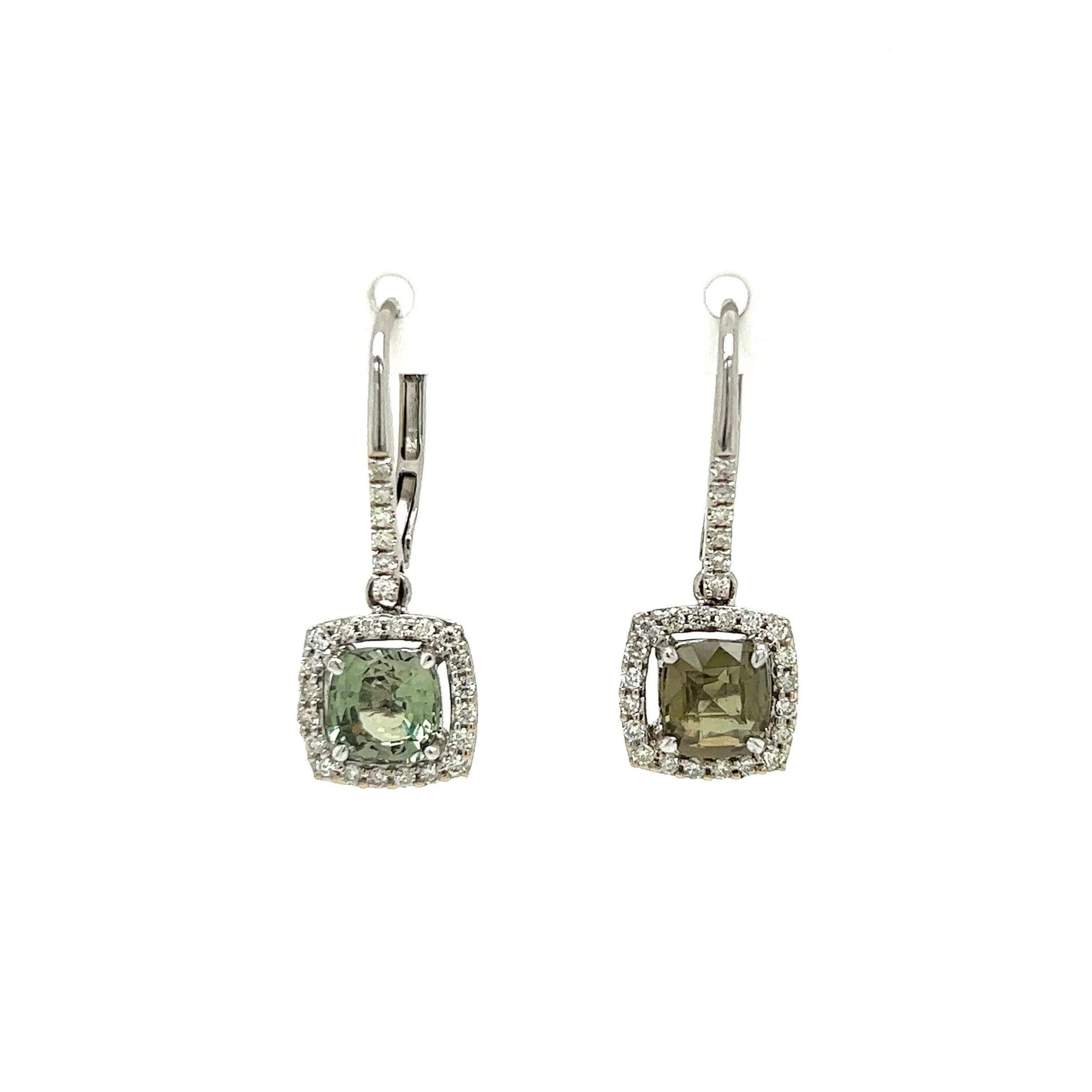 Cushion Cut Vintage 1.05 Carat Cushion Alexandrite and Diamond Drop Gold Earrings For Sale