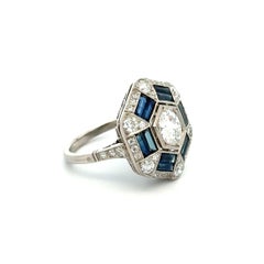 Vintage 1.05 Carat Diamond and Sapphire Platinum Ring Estate Fine Jewelry