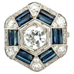 Vintage 1.05 Carat Diamond and Sapphire Platinum Ring Estate Fine Jewelry