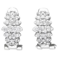 Vintage 1.05 Carat Diamond and White Gold Cluster Earrings, Circa 1980