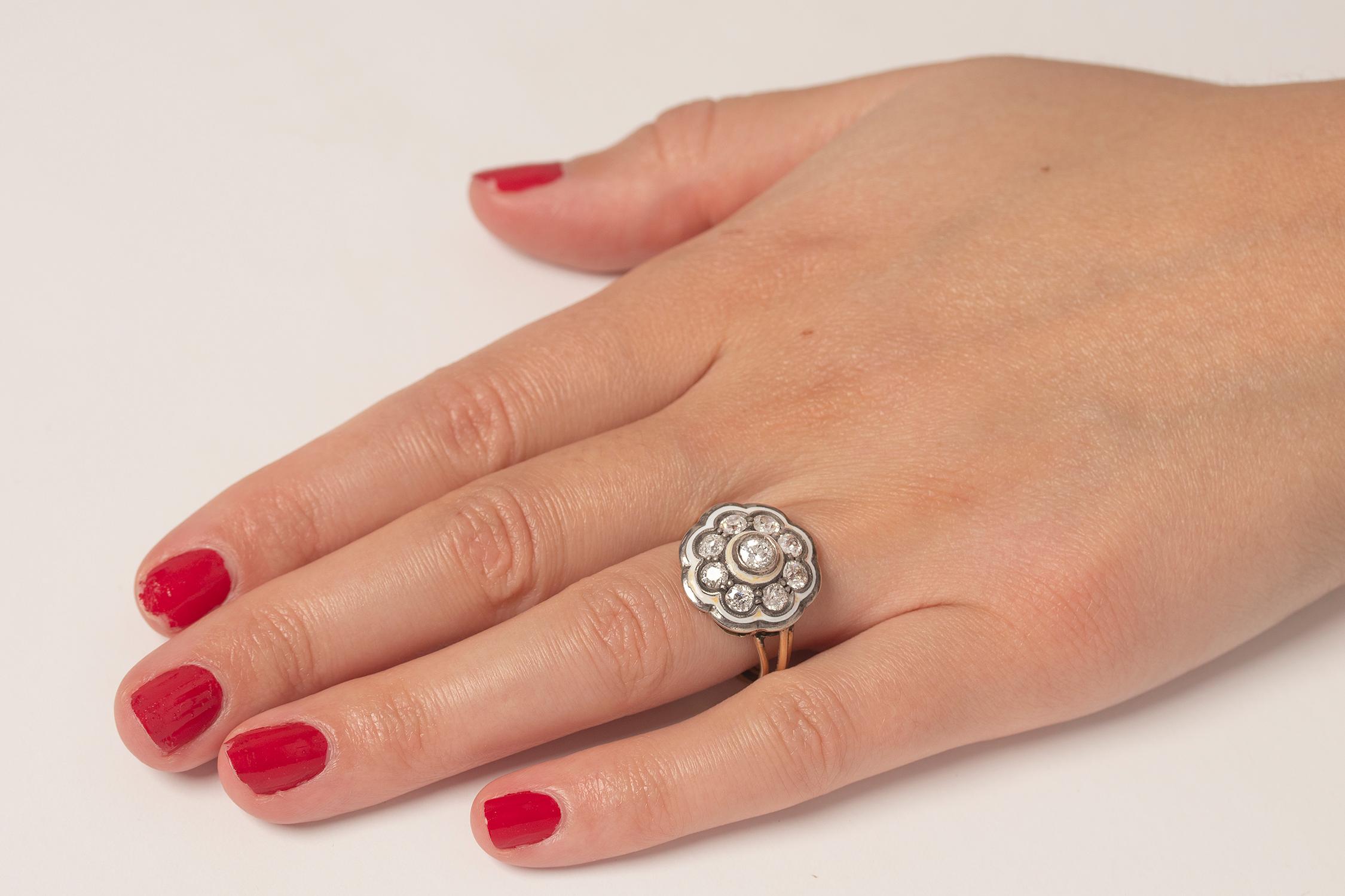 Late Deco 1.05ct Diamond Daisy Cluster Ring, circa 1930s For Sale 1
