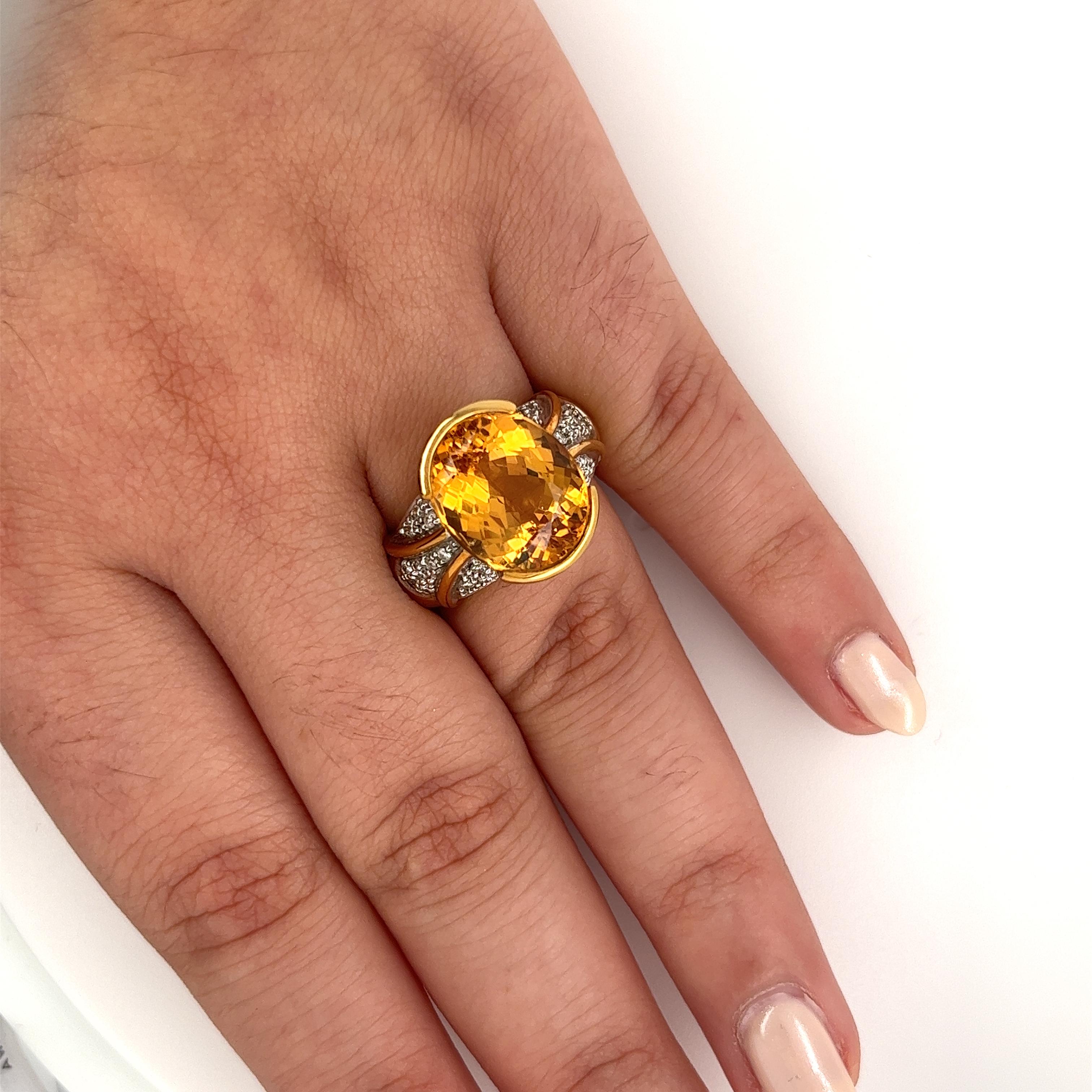 Women's Vintage 10.5 Carat Oval Cut Precious Topaz & Curved Diamond Ring in 18k Gold  For Sale