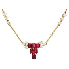 Vintage 1.05 Carat Ruby 0.50 Carat Diamond, 18k Yellow Gold Necklace Circa 1990