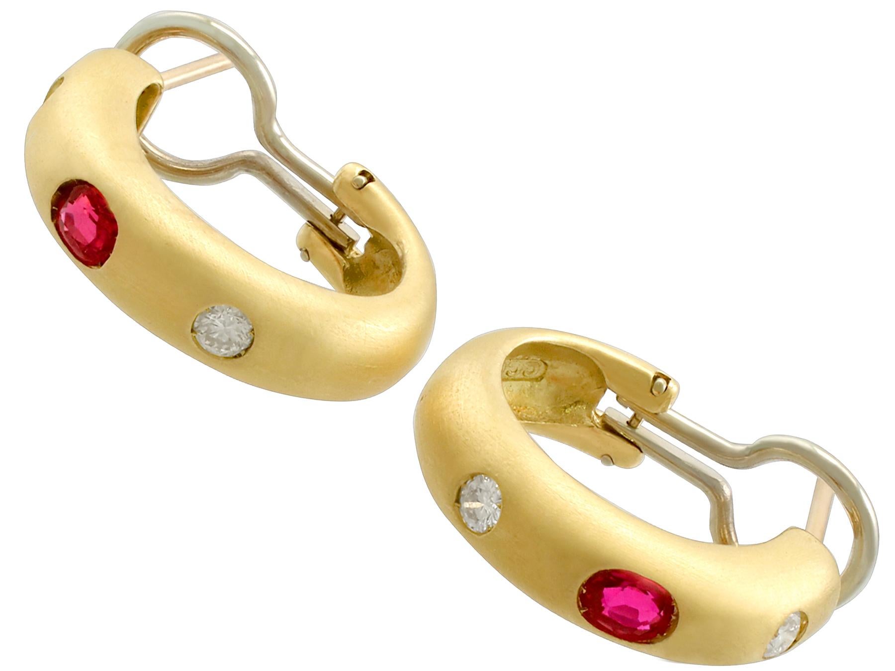 Women's Vintage 1.05 Carat Ruby and Diamond Earring and Brooch Set in Yellow Gold For Sale