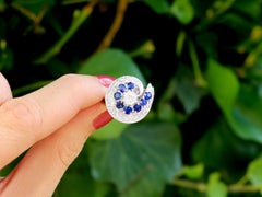 Vintage 1.05 Carat Sapphire and 1.45 Carat Diamond White Gold Cocktail Ring