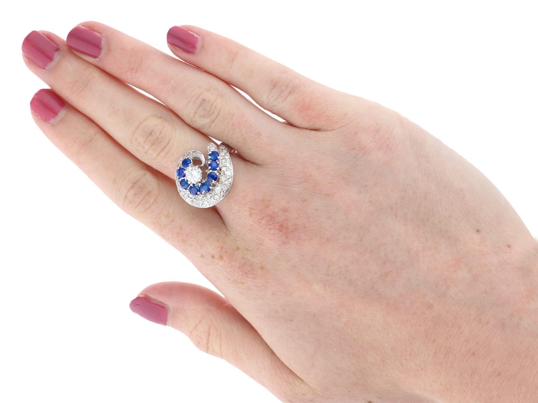 Women's or Men's Vintage 1.05 Carat Sapphire and 1.45 Carat Diamond White Gold Cocktail Ring For Sale