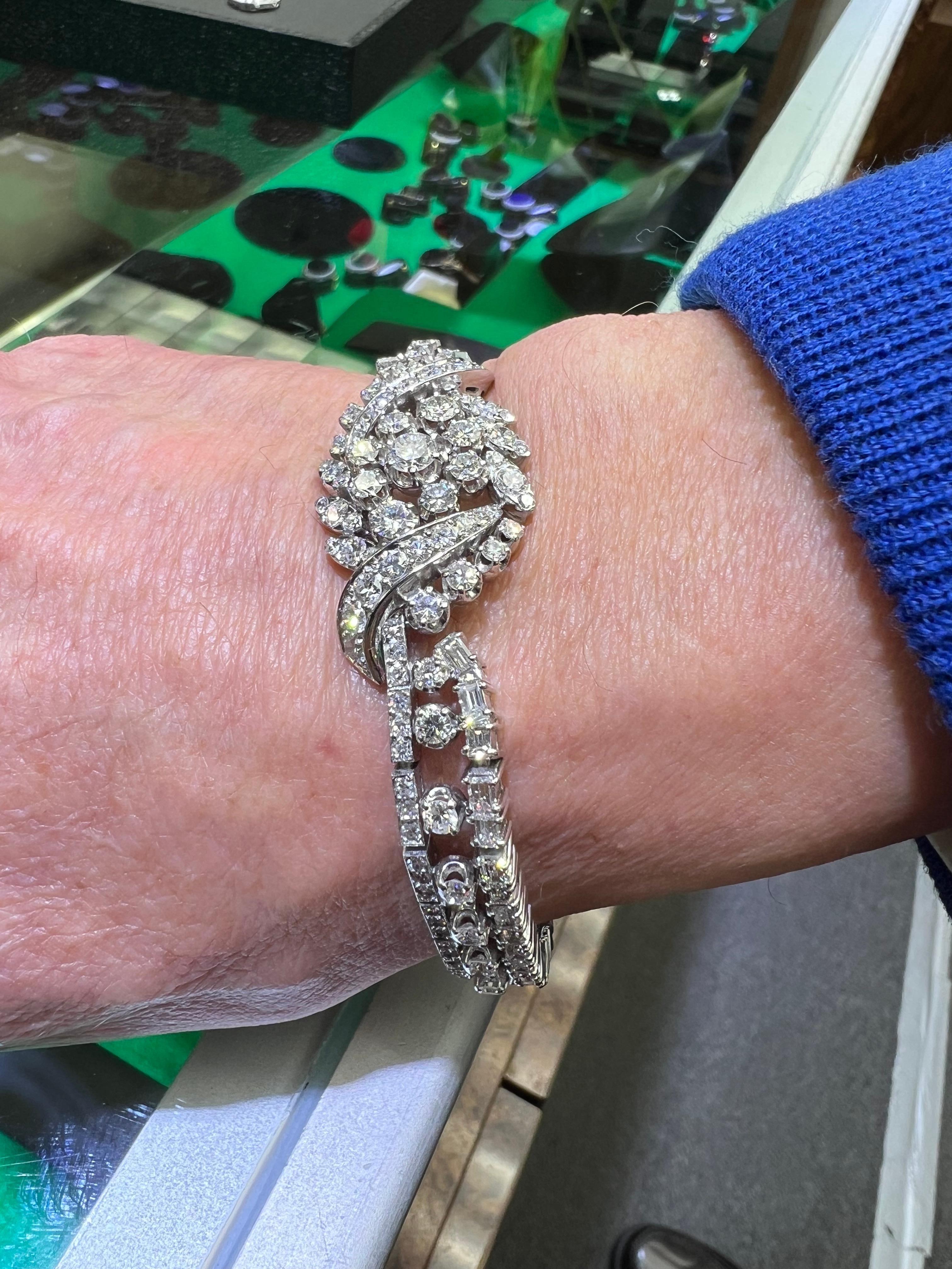 Taille mixte Bracelet vintage en platine avec diamants de 10,50 carats en vente