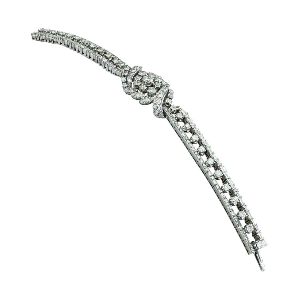 Taille mixte Bracelet vintage en platine avec diamants de 10,50 carats en vente