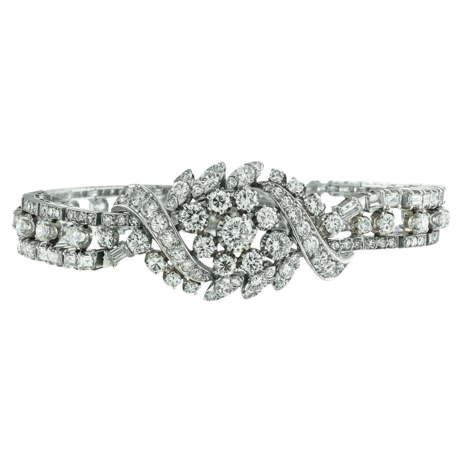 Bracelet vintage en platine avec diamants de 10,50 carats en vente