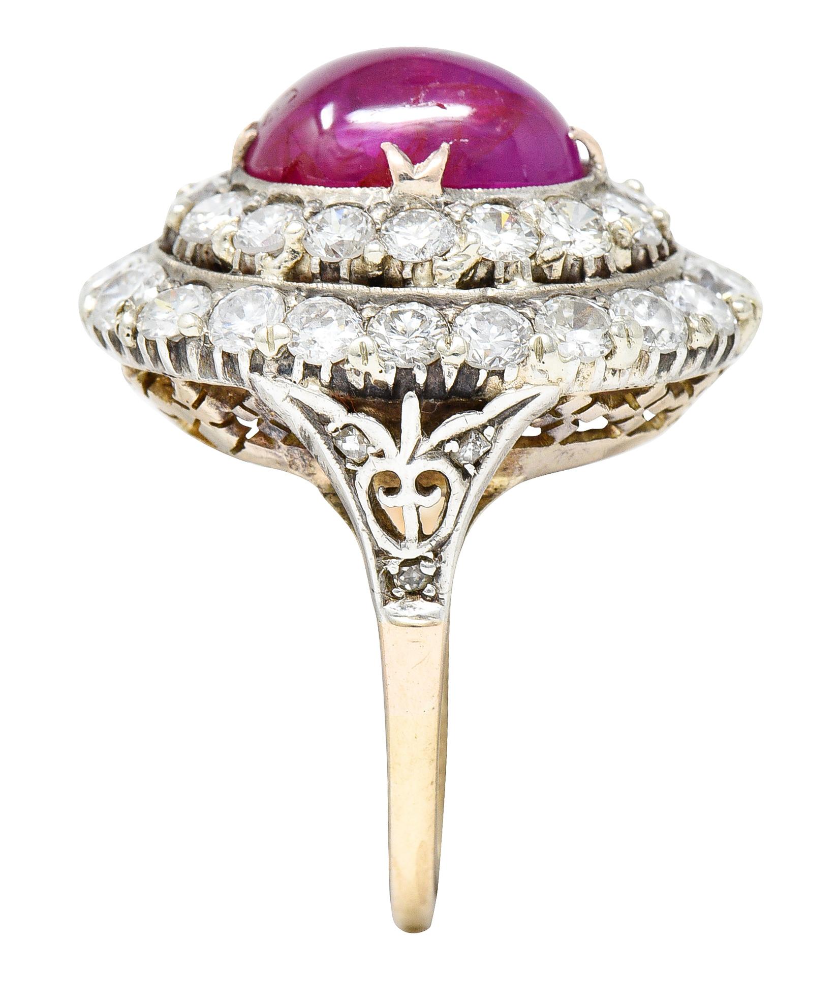 Vintage 10.55 Carats No Heat Burma Ruby Diamond Silver-Topped 14 Karat Ring 4