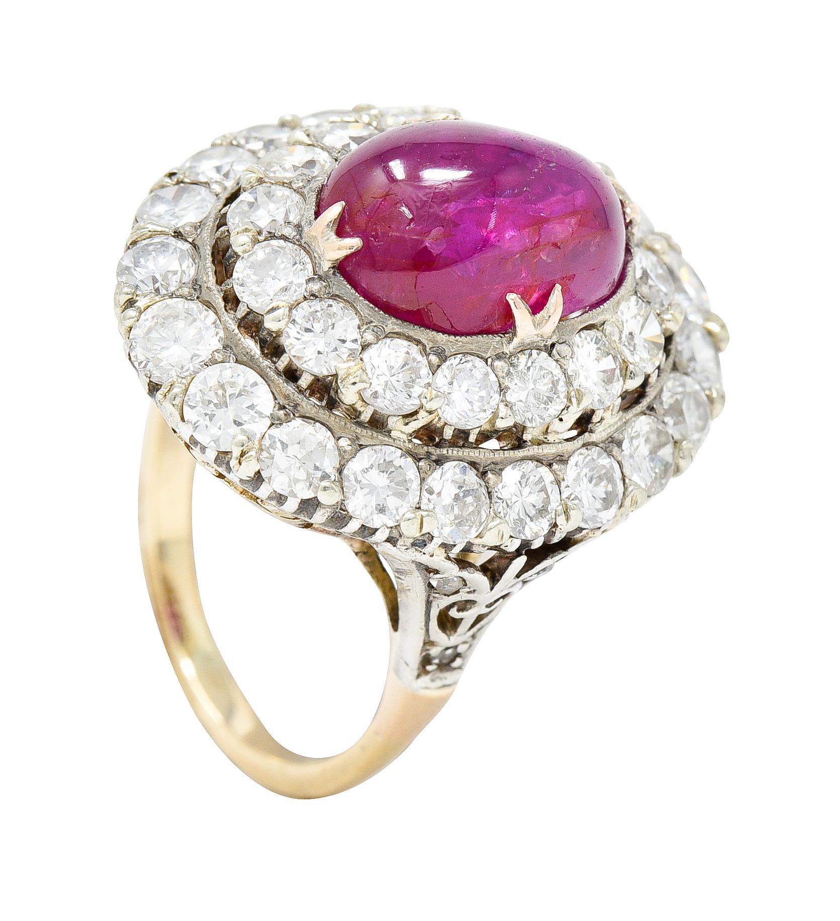 Vintage 10.55 Carats No Heat Burma Ruby Diamond Silver-Topped 14 Karat Ring 5