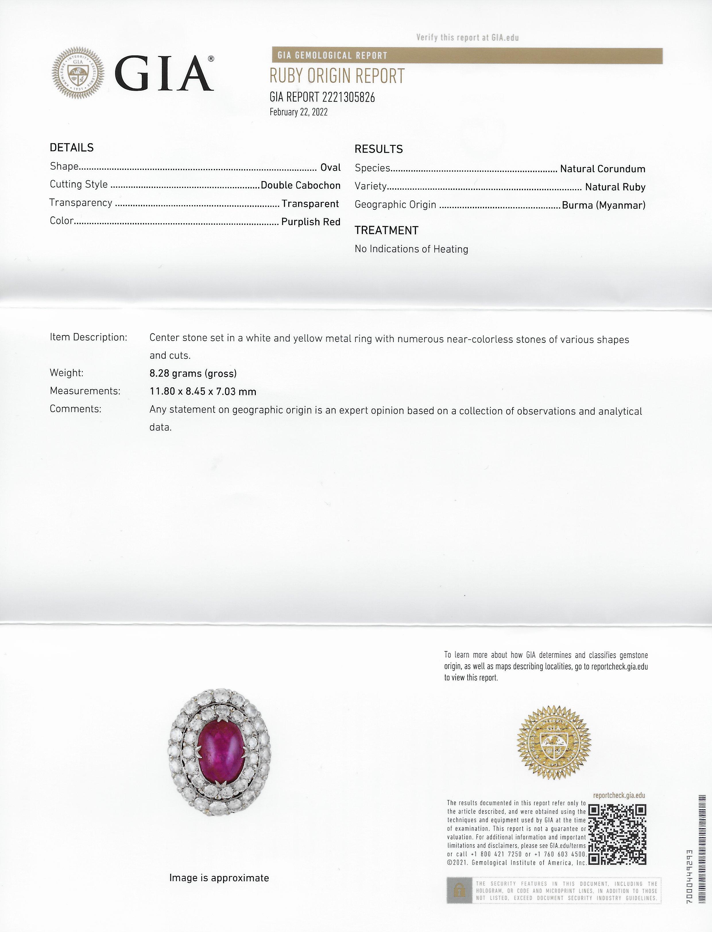Vintage 10.55 Carats No Heat Burma Ruby Diamond Silver-Topped 14 Karat Ring 6