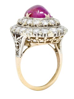 Vintage 10.55 Carats No Heat Burma Ruby Diamond Silver-Topped 14 Karat Ring