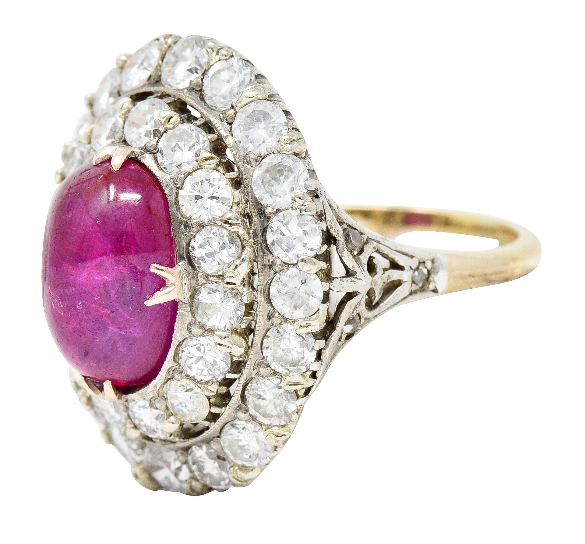 Vintage 10.55 Carats No Heat Burma Ruby Diamond Silver-Topped 14 Karat Ring 1