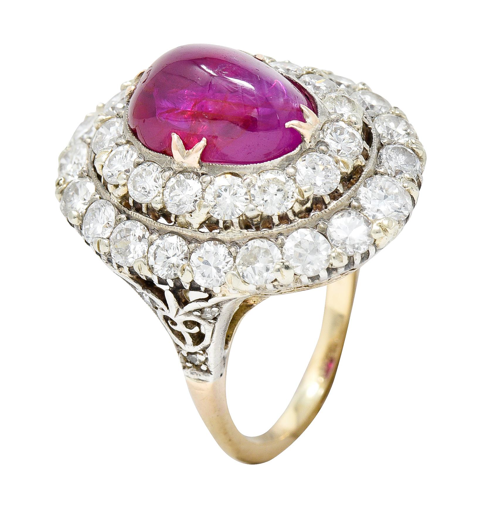 Vintage 10.55 Carats No Heat Burma Ruby Diamond Silver-Topped 14 Karat Ring 2
