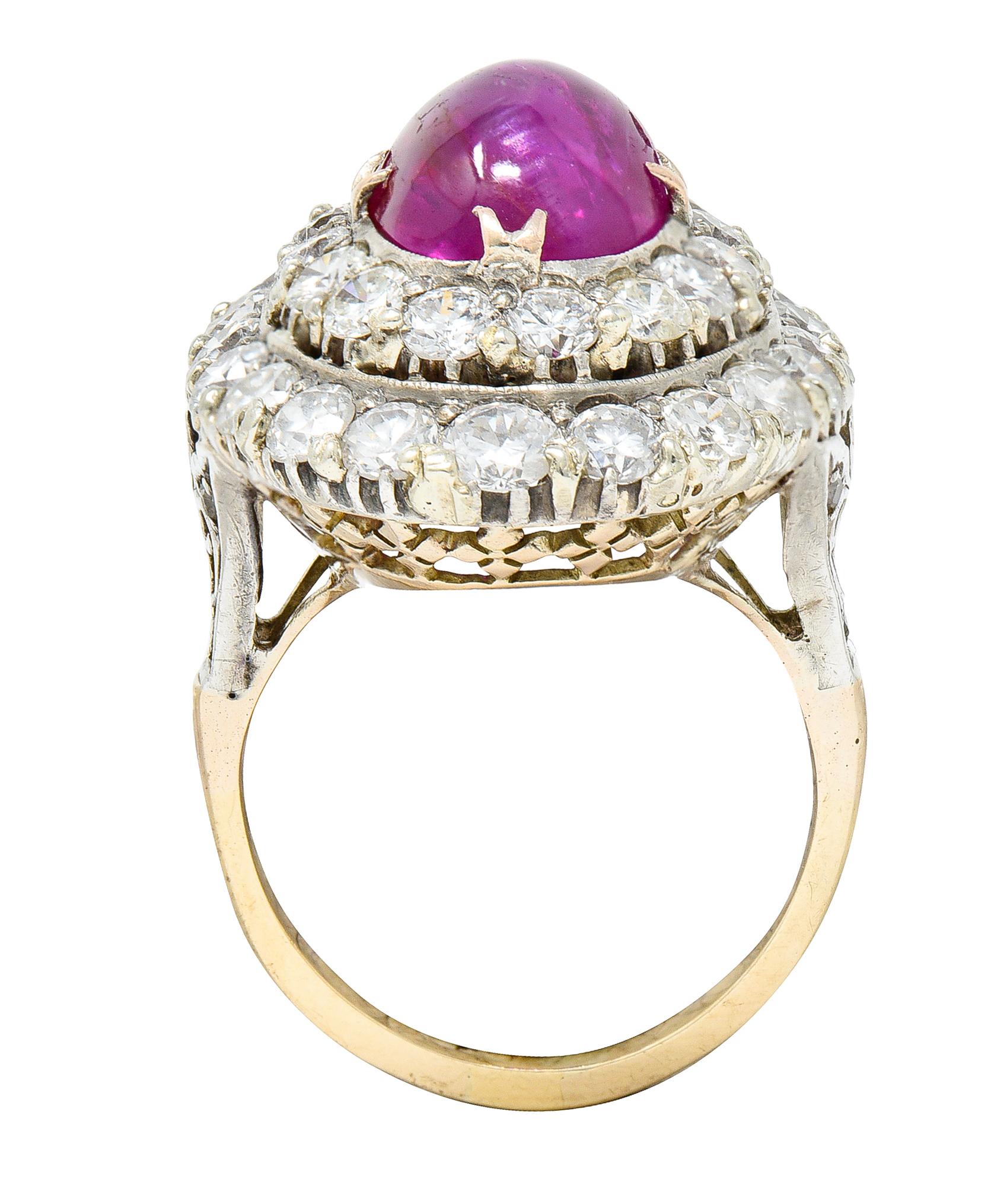 Vintage 10.55 Carats No Heat Burma Ruby Diamond Silver-Topped 14 Karat Ring 3