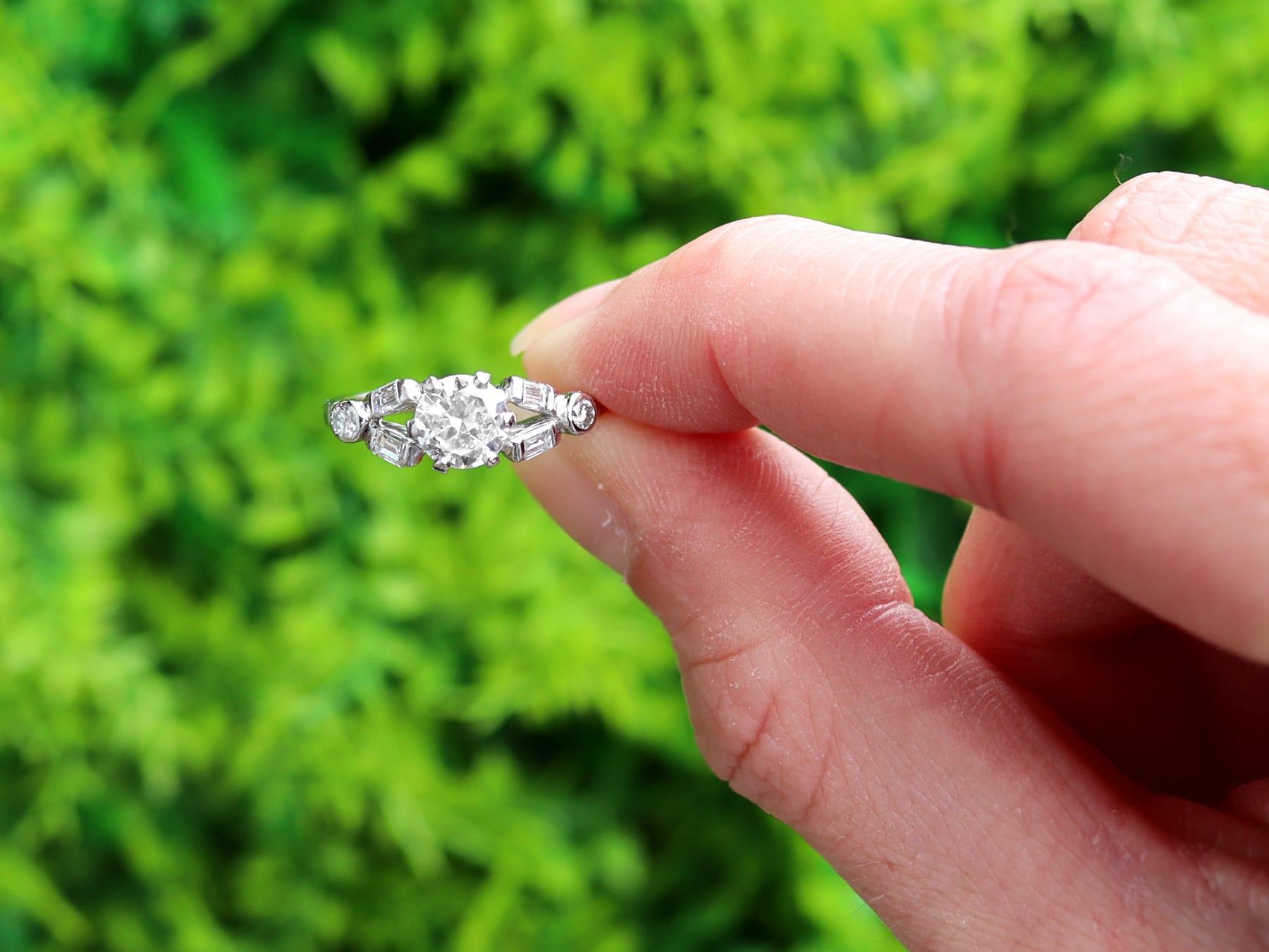 A stunning, fine and impressive vintage 1950's 1.05 carat diamond and platinum solitaire style engagement ring; part of our diverse collection of vintage diamond rings.

This stunning, fine and impressive 1950s engagement ring has been crafted in