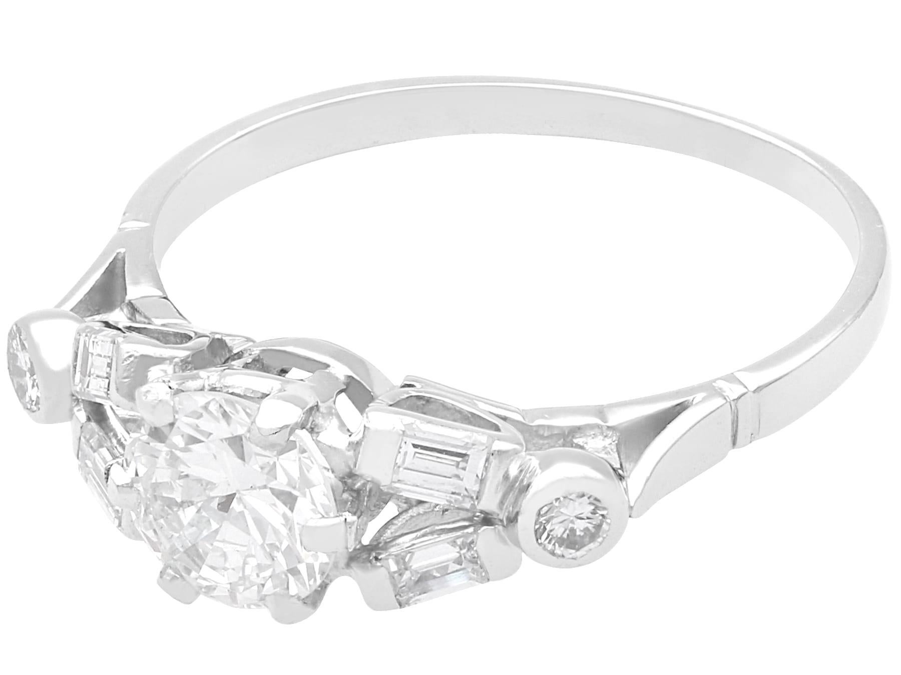 Round Cut Vintage 1.05Ct Diamond and Platinum Solitaire Engagement Ring Circa 1950 For Sale