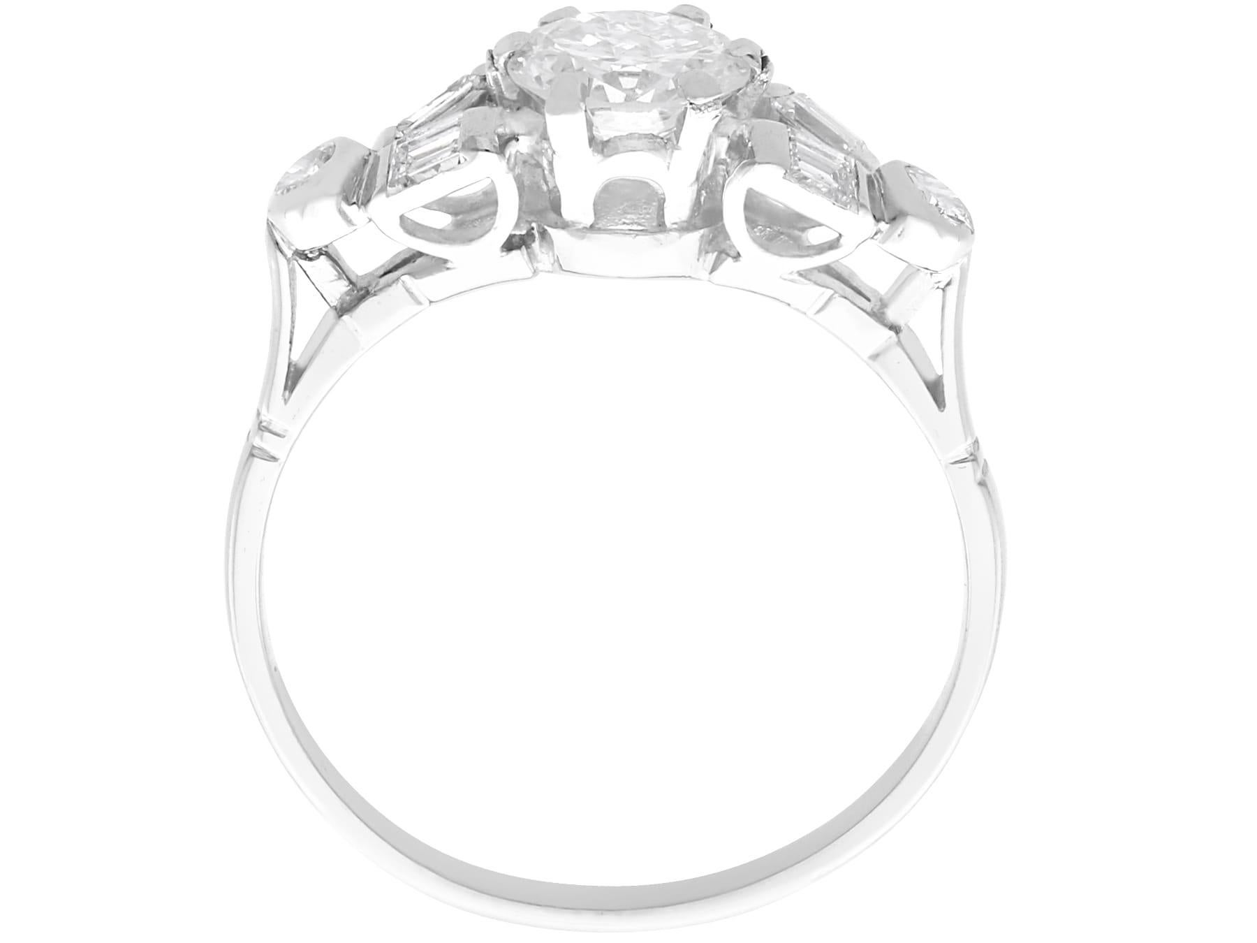 Women's or Men's Vintage 1.05Ct Diamond and Platinum Solitaire Engagement Ring Circa 1950 For Sale