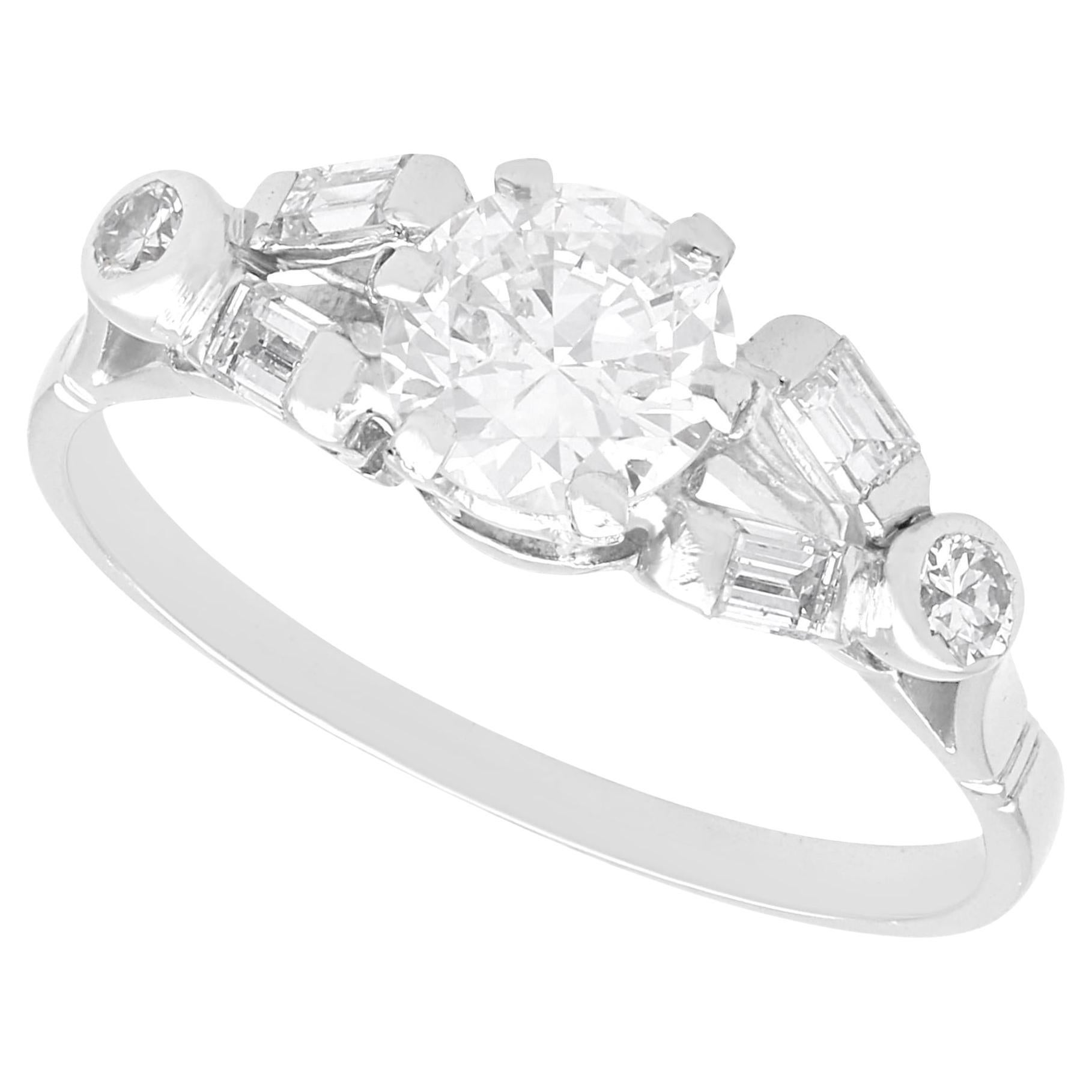 Vintage 1.05Ct Diamond and Platinum Solitaire Engagement Ring Circa 1950 For Sale