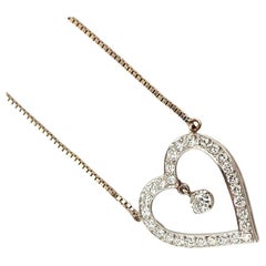 Vintage 1.05CTW Old European Cut Natural Diamond Pave Open Heart Dangle Necklace