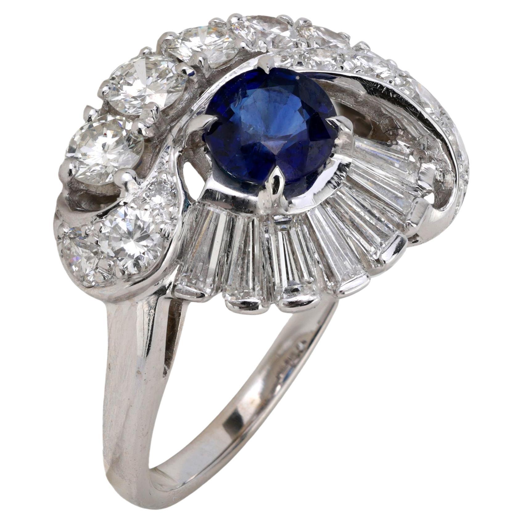 Vintage 1.06 carat sapphire diamond 14k white gold cocktail ring