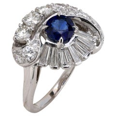 Anello cocktail vintage con zaffiro e diamante in oro bianco 14k da 1,06 carati