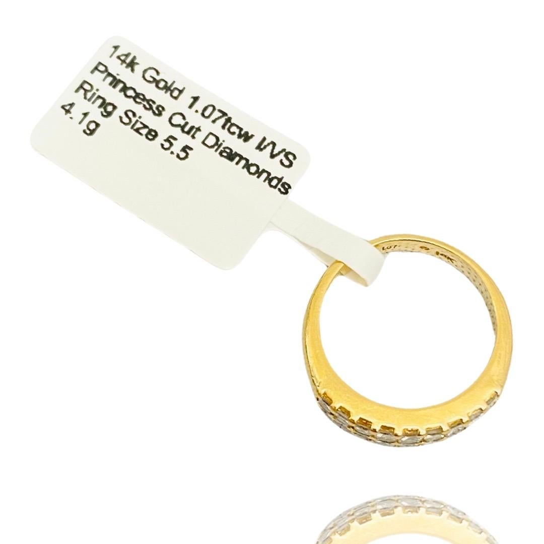Vintage 1.07 Carat Diamonds Princess Cut Band Ring 14k Gold For Sale 2