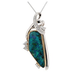 Vintage 10.74 Carat Boulder Opal and Diamond Pendant Necklace