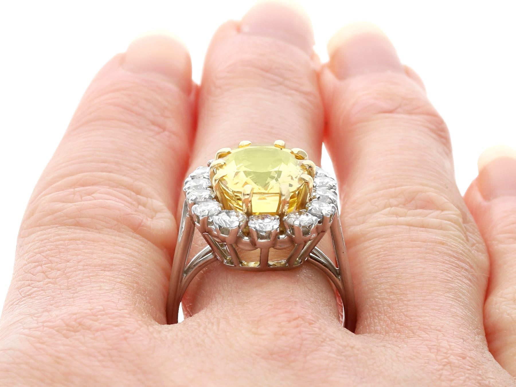 Vintage 10.78ct Ceylon Yellow Sapphire and 1.42ct Diamond Platinum Dress Ring For Sale 6