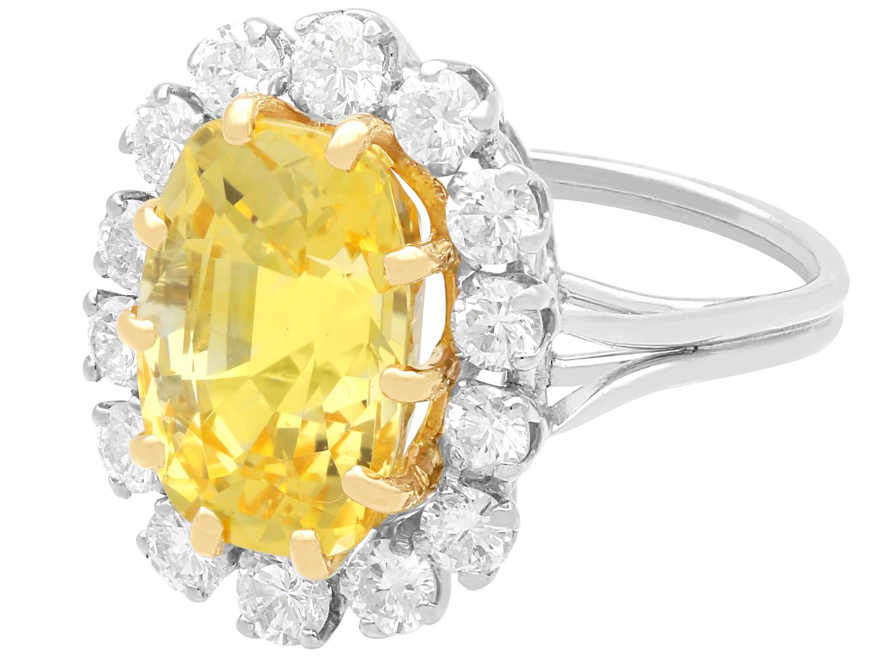 Women's or Men's Vintage 10.78ct Ceylon Yellow Sapphire and 1.42ct Diamond Platinum Dress Ring For Sale