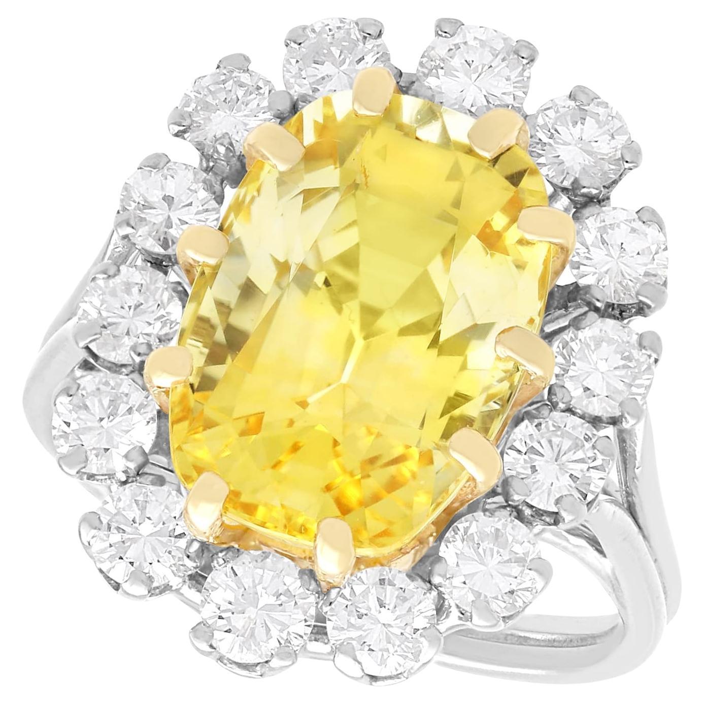 Vintage 10.78ct Ceylon Yellow Sapphire and 1.42ct Diamond Platinum Dress Ring
