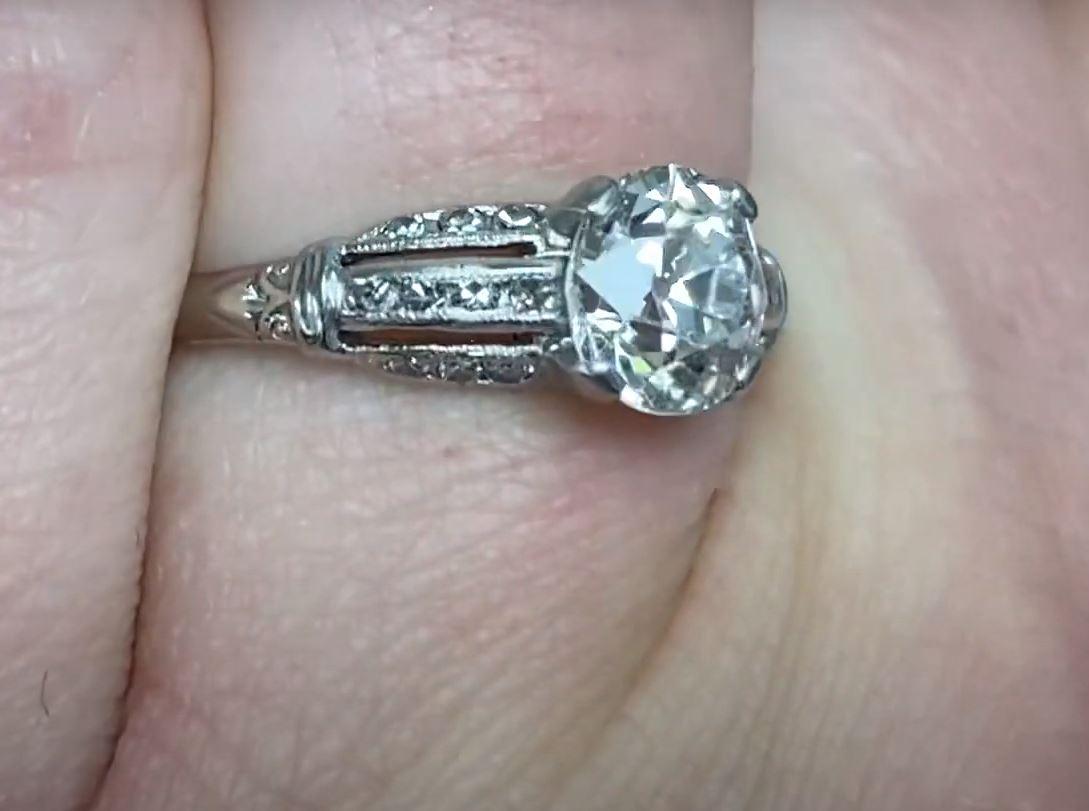 Women's Vintage 1.07ct Old European Cut Diamond Engagement Ring, I Color, Platinum  For Sale