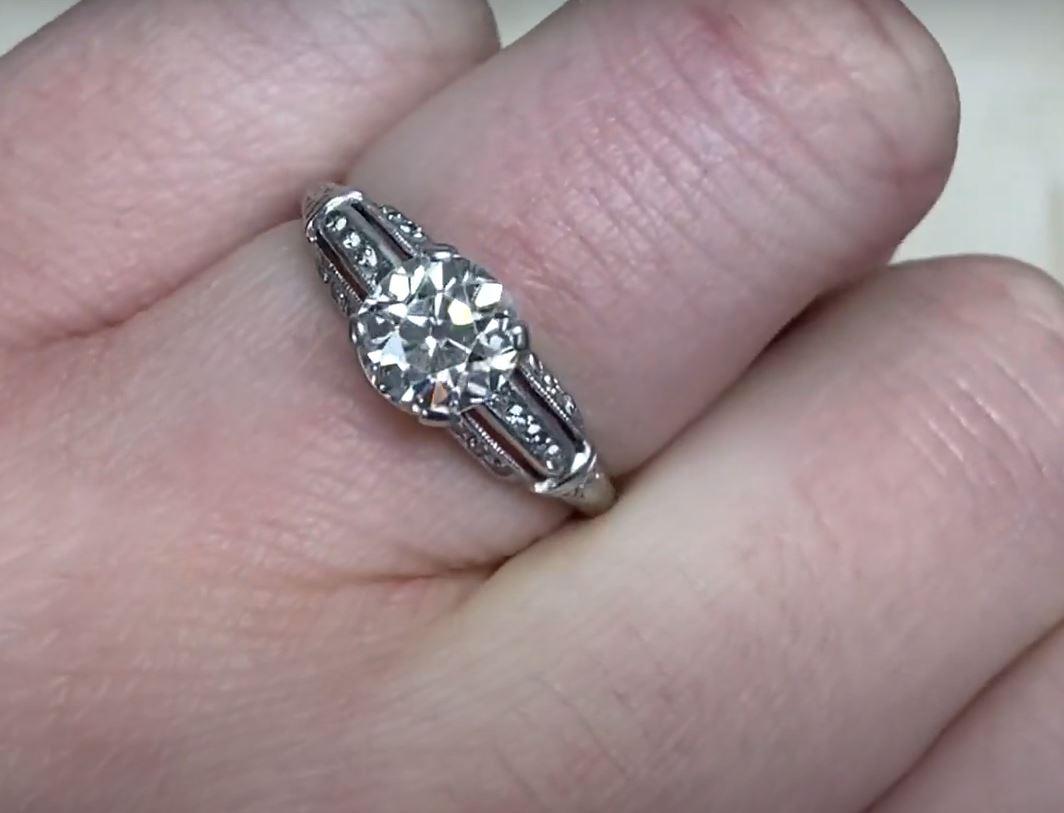 Vintage 1.07ct Old European Cut Diamond Engagement Ring, I Color, Platinum  For Sale 3
