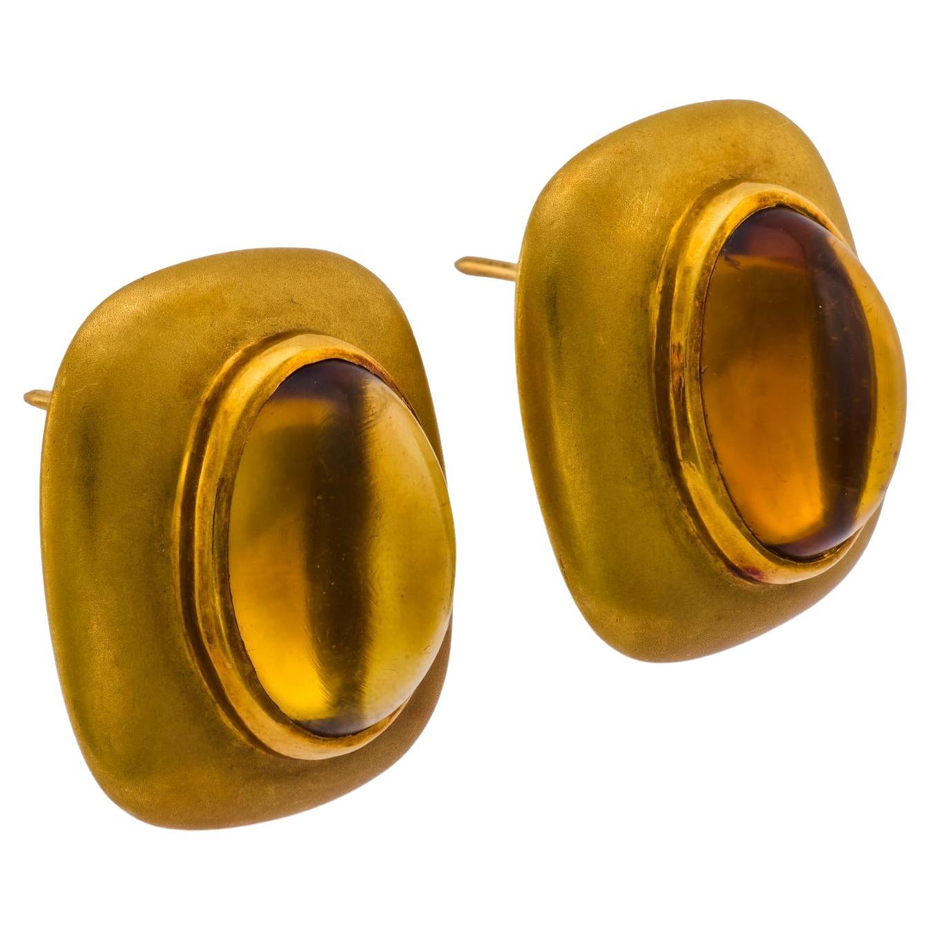 Orecchini vintage in oro giallo opaco 18k con citrino da 10,80 carati