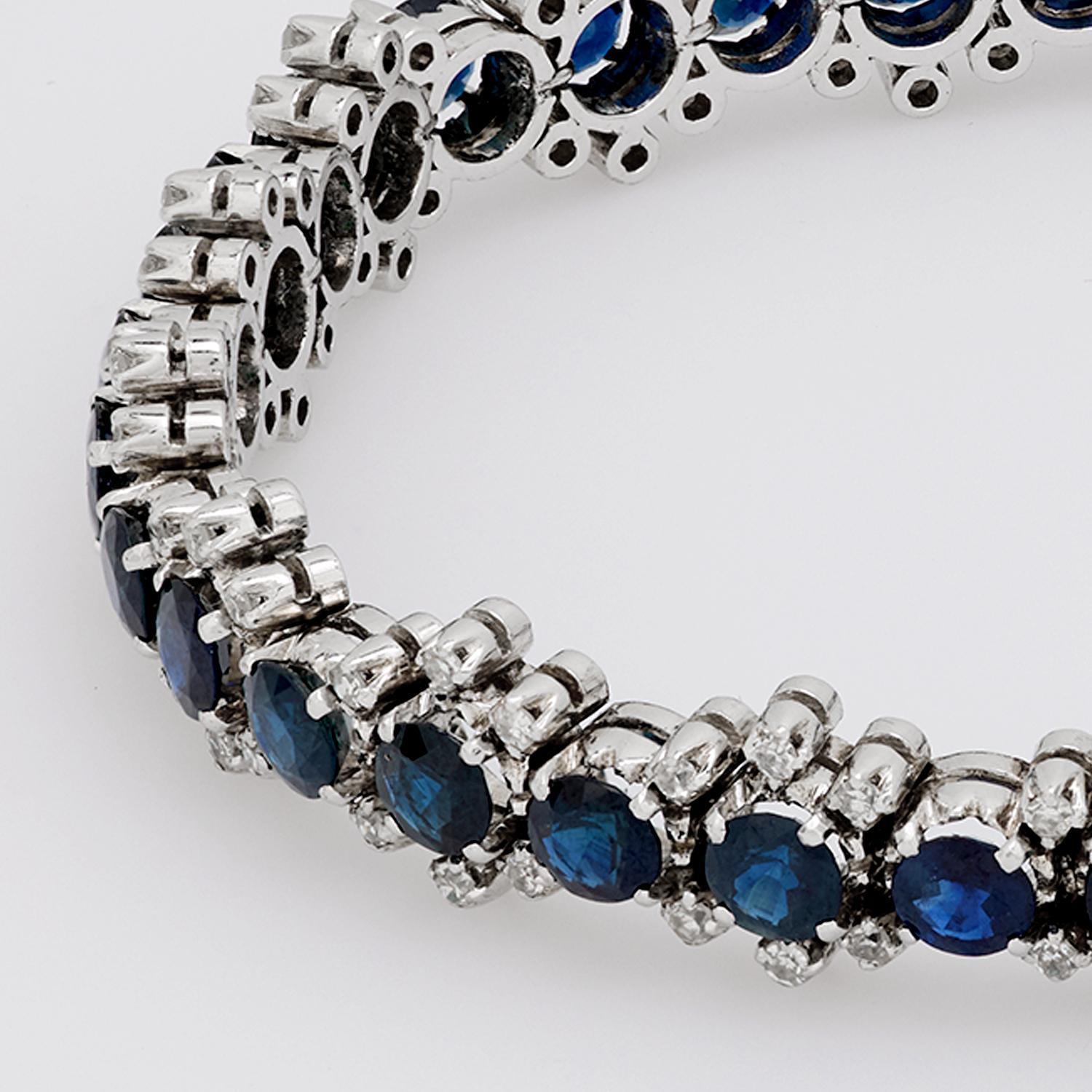 Moderne Bracelet vintage en or blanc 18 carats avec saphirs et diamants de 10,80 carats en vente