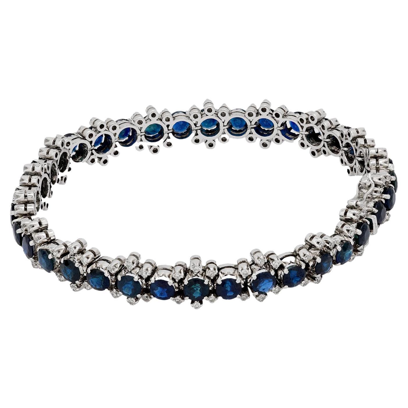 Vintage 10.80 carat sapphire diamond 18k white gold bracelet