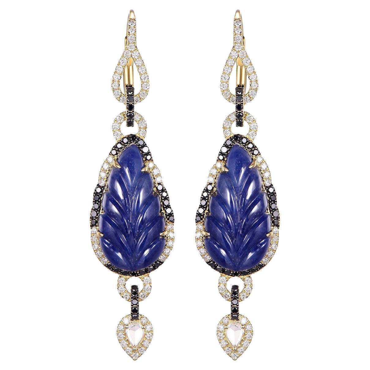 Vintage 10.87 Carat Sapphire Tsavorite Natts Diamonds Dangle Earrings For Sale