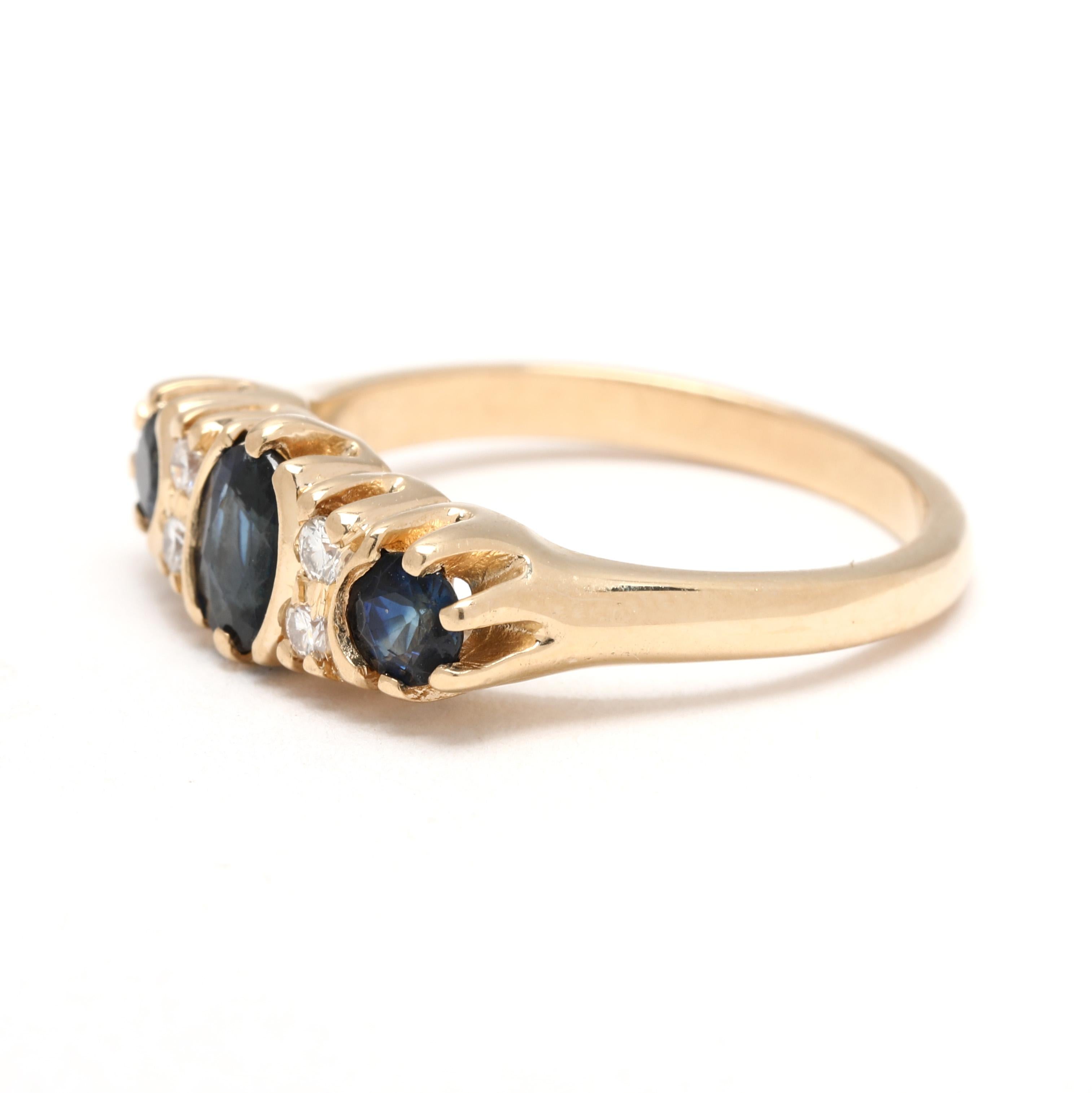 Taglio ovale Anello vintage con zaffiro e diamante da 1,08 ctw, oro giallo 14k, misura 6,25 in vendita