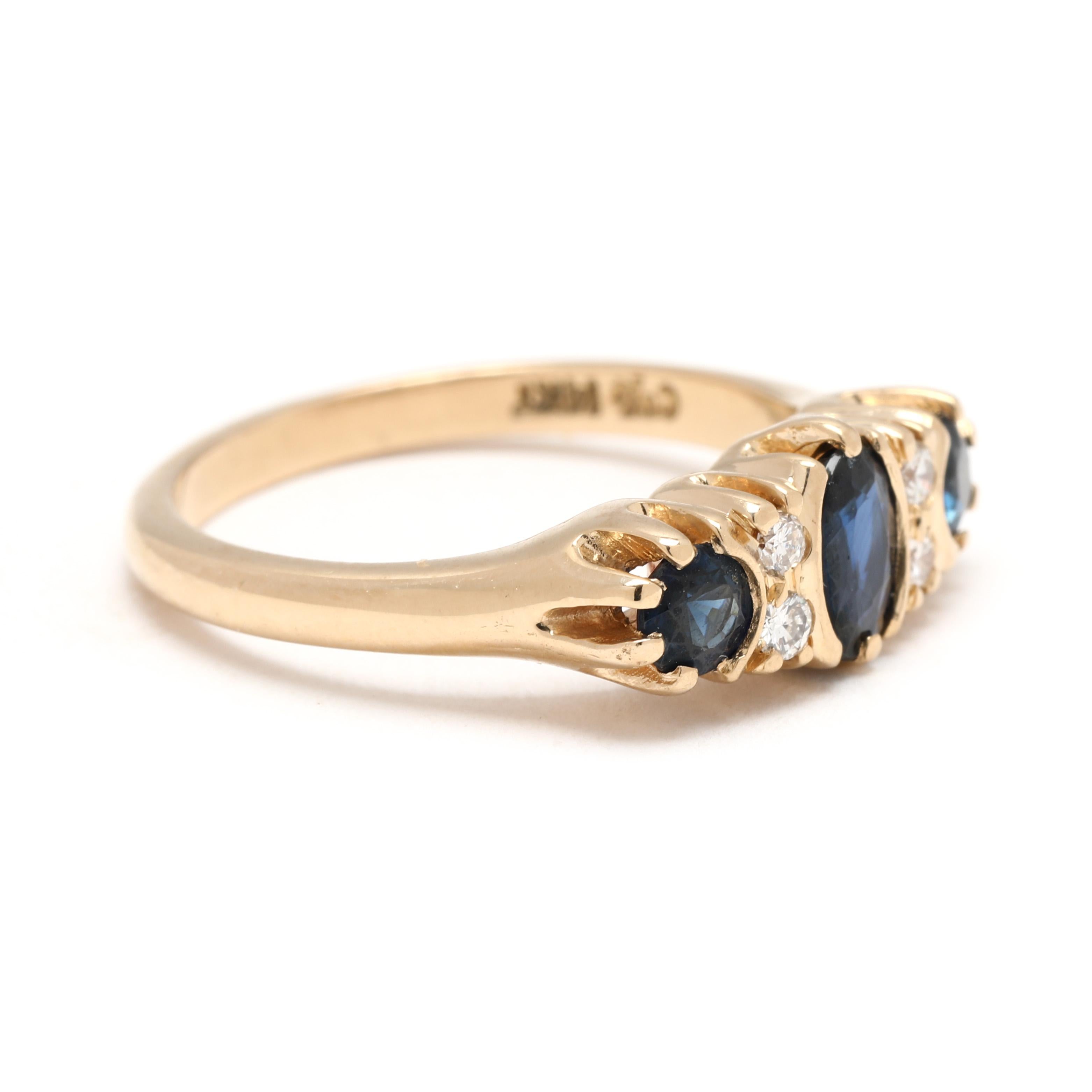 da uomo o donna Anello vintage con zaffiro e diamante da 1,08 ctw, oro giallo 14k, misura 6,25 in vendita