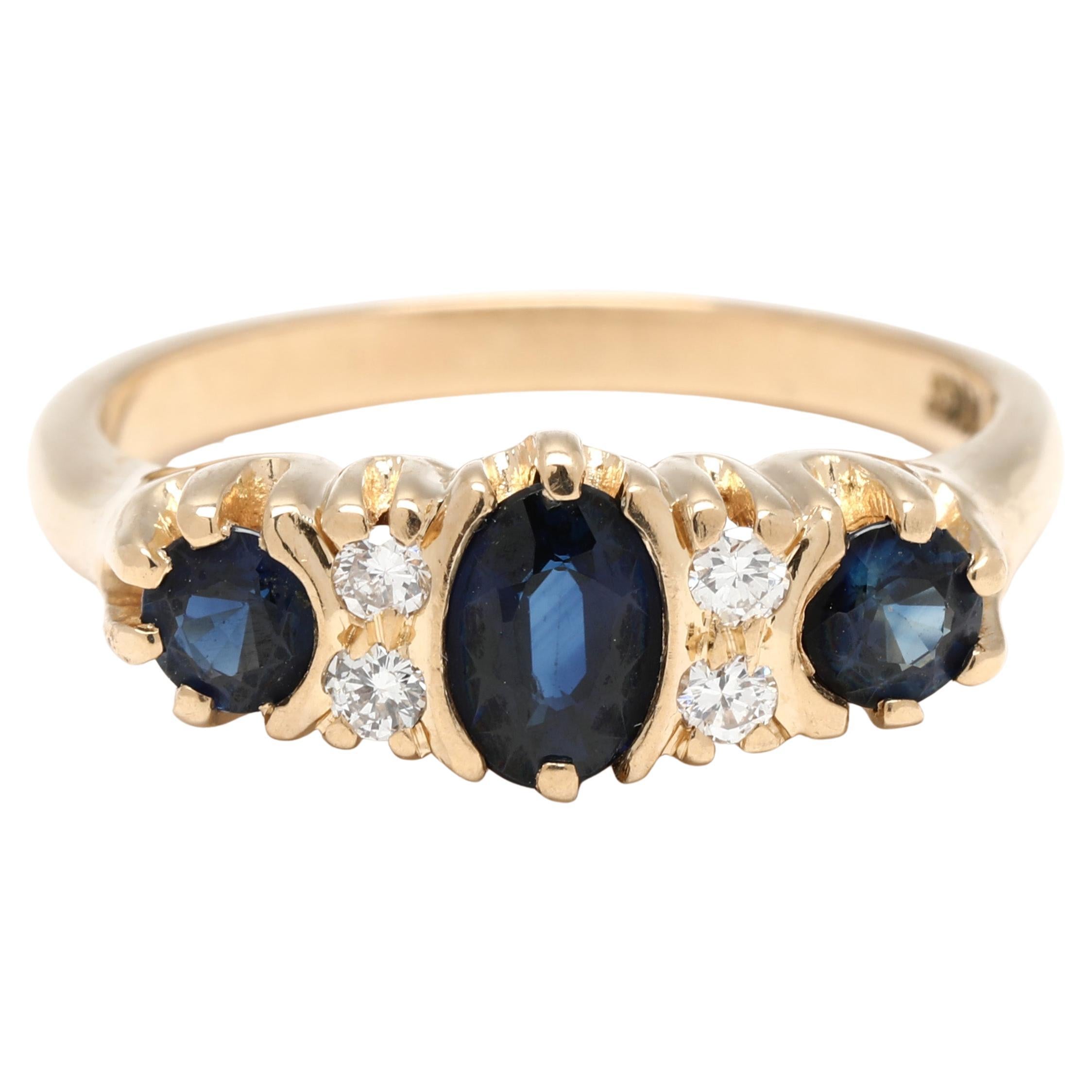 Vintage 1,08ctw Saphir und Diamant Band Ring, 14k Gelbgold, Ringgröße 6,25