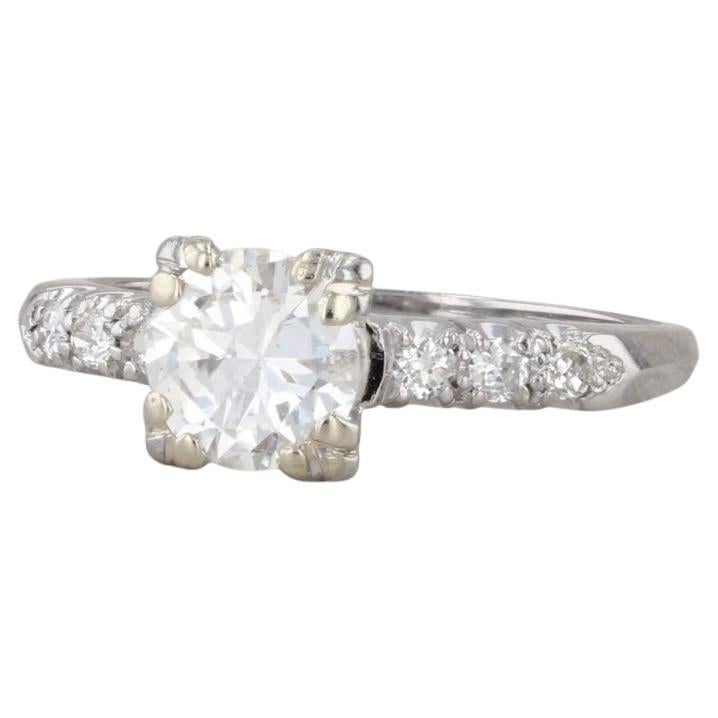 Vintage 1.08ctw Transitional Round Engagement Ring Platinum Size 7 For Sale
